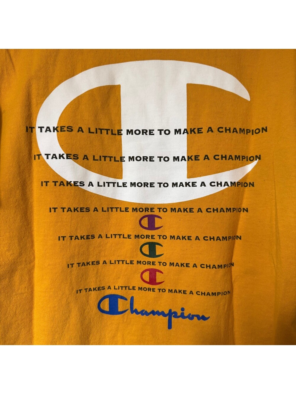 Vintage 90s Champion Graphic T-Shirt Gold Mustard Spellout Back Print M - Picture 7 of 8
